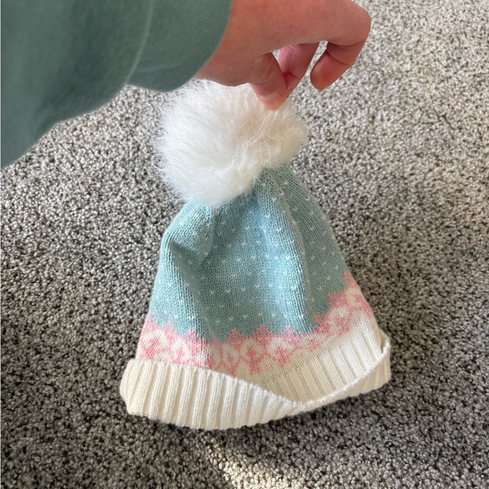 Cozy Blue and Pink Kids Pom-Pom Hat